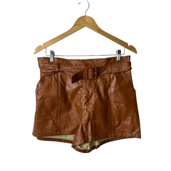 Altar’d state faux leather brown shorts with belt women’s‎ size large - Picture 1 of 8